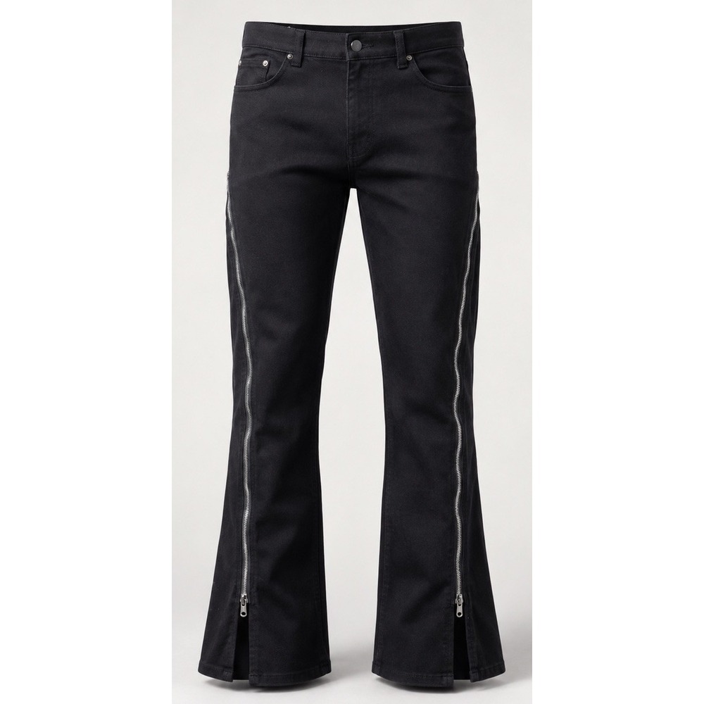 MNML Jeans Mens 38 Black D519 Zipper Flare Relaxed Stacked Streetwear Denim